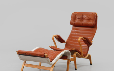 BRUNO MATHSSON. Armchair and footstool, “Pernilla”, Firma Karl Mathsson, 1979.