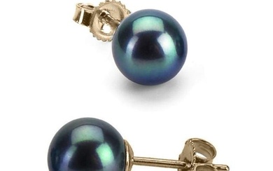 Black Freshwater Pearl Earrings, 7.5-8.0mm