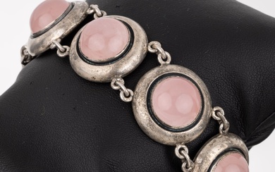 Bracelet en quartz rose, argent 925, NE FROM, Danemark années 1960, maillons ronds avec chacun...