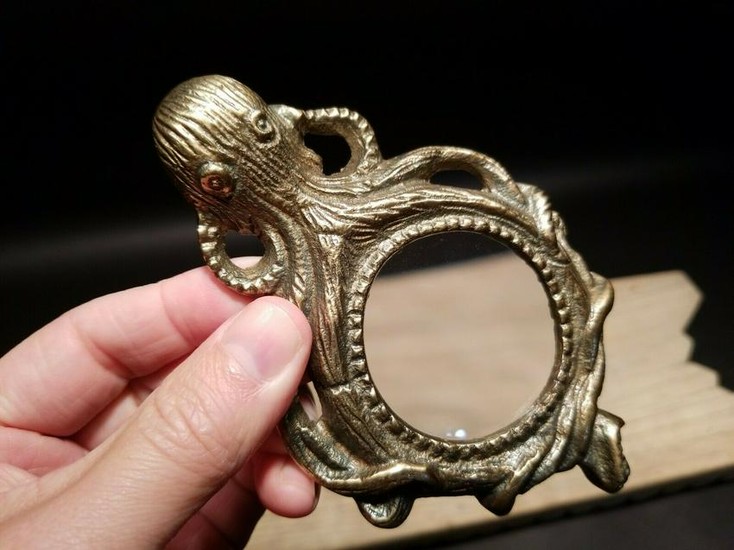 Brass Octopus Magnifying Paperweight Hand Lens
