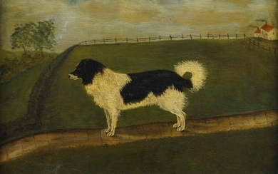 British Provincial School, late 19th century- Border collie on a path; oil on metal, 21 x 29.3 cm.
