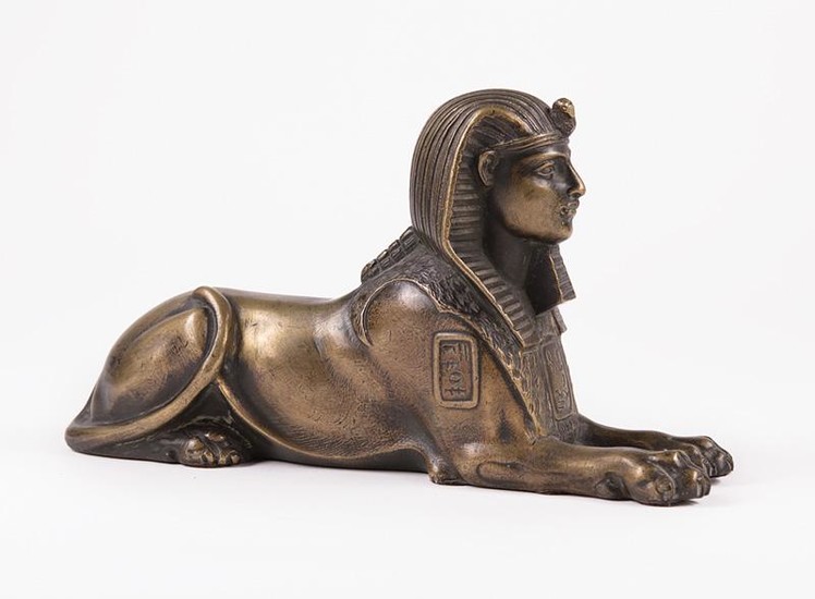 Bronze Figure of a Sphinx with Hieroglyphics