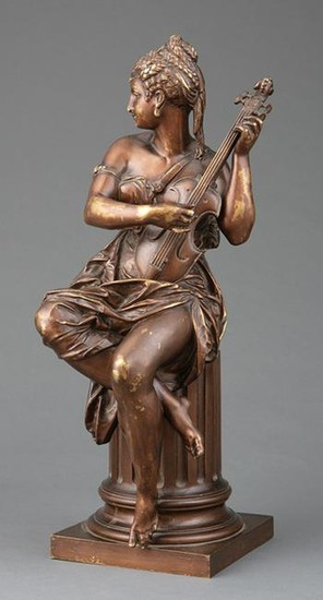 Bronze Figure of a Woman Playing Guitar