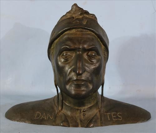 Bronze bust of Dante, 13 in. T, 17 in. W.