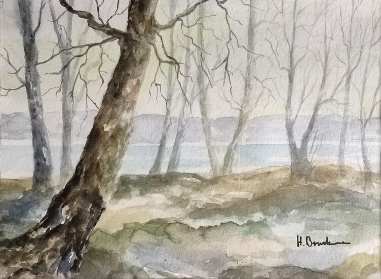 Bruckmann, Hans (20th century Meckenbeuren) "View of the lake", watercolor on paper, signed on lowe