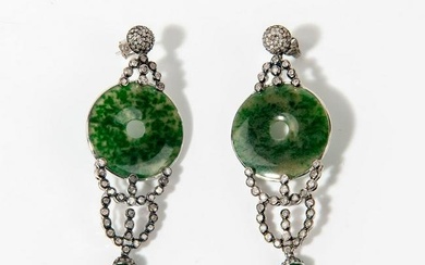 Burma Jade and Clear Crystal Earrings
