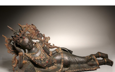 Burmese bronze recumbent Buddha