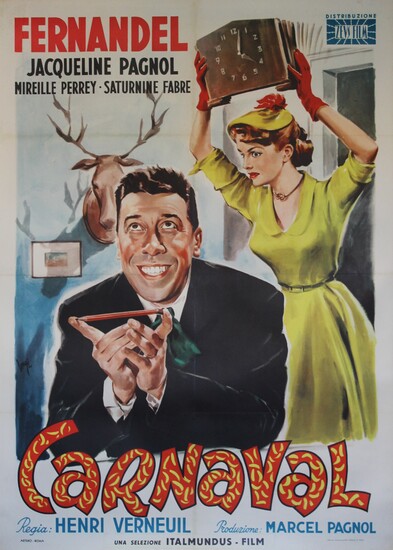 CARNAVAL" Affiche originale italienne entoilée 1953 (FERNANDEL, Jacqueline PAGNOL)