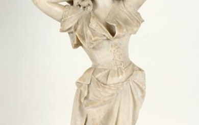 CARVED ALABASTER FIGURE WOMAN WEARING HAT C.1920
