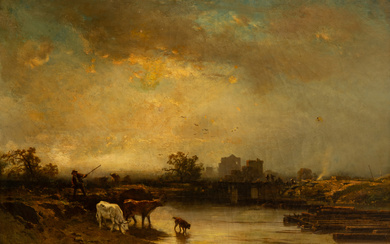 CHARLES HOGUET (1821-1870). French river landscape.