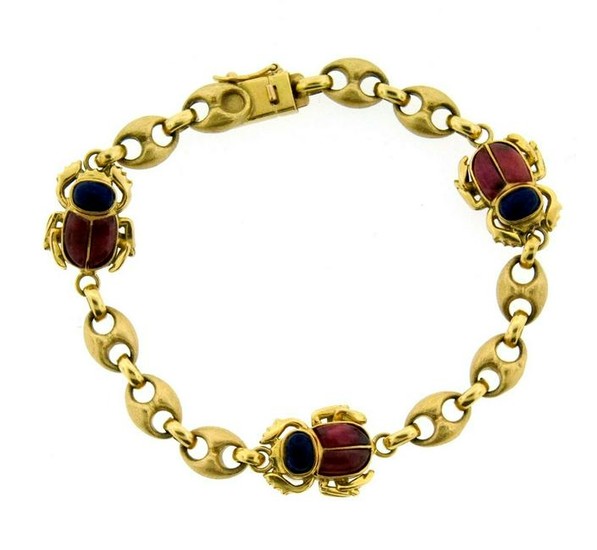 CHIC A. Dione 18k Yellow Gold, Rhodonite & Lapis Scarab