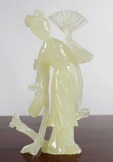 CHINESE CELADON JADE FIGURE OF A WOMAN