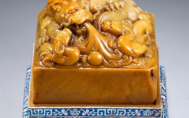 CHINESE TIANHUANG CARVED TREE DRAGON SQUARE SEAL