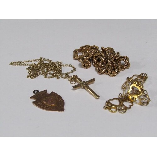 COLLECTION OF 9ct GOLD INC. ONE BRACELET, PENDANT CROSS, TWO...