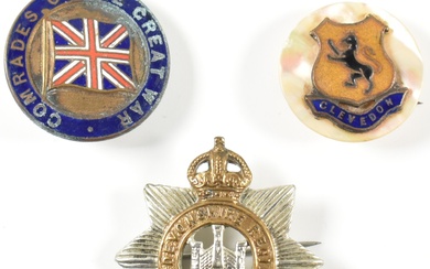 COLLECTION OF WHITE METAL POLICING BADGES & ABALONE BADGE