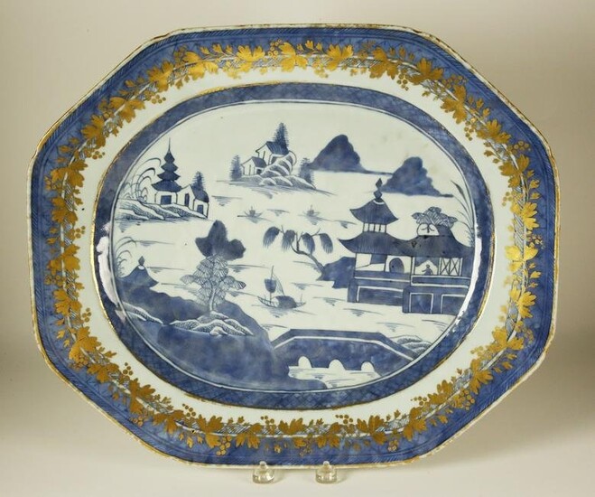 Canton Clobbered Meat Platter, 19th Century