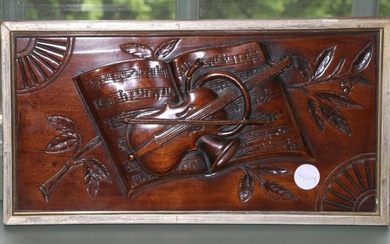 Carved Mahogany Musical Motif Plaque