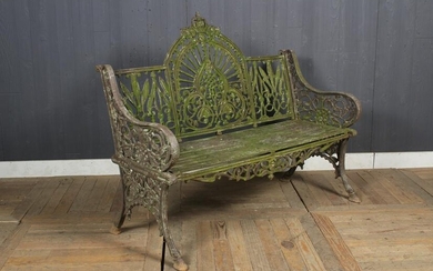 Cast Iron Bench with Arch Back and Floral Decor