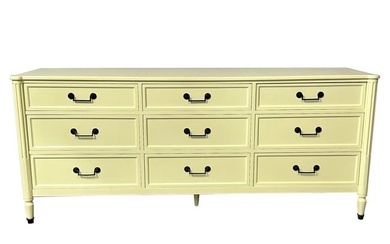 Celadon Green Dresser / Sideboard by Baker, Brass Handles, Refinished, Regency