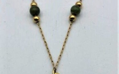 Celtic Pendant Vermiel Green Jade Beads, 12K Gold Chain