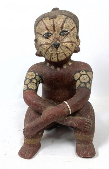 Ceramic Tribal Seated Figure Sculpture. Decorative pain