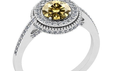 Certified 1.45 Ctw SI1/SI2 Natural Fancy Yellow And White Diamond 14K White Gold Engagement Halo