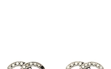 Chanel Crystal Royal Flush CC Stud Earrings Silver