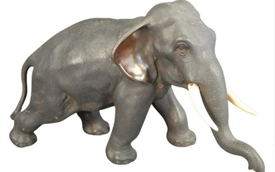 Chinese Bronze Elephant Sculpture, having white tusks
