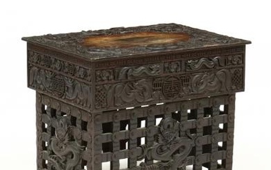 Chinese Carved Hardwood Two Drawer Table