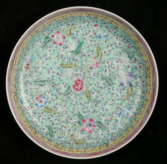 Antique Chinese Famille Verte Floral Decorated Charger