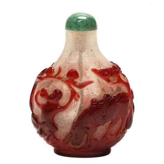 Chinese Peking Glass Overlay Snuff Bottle.