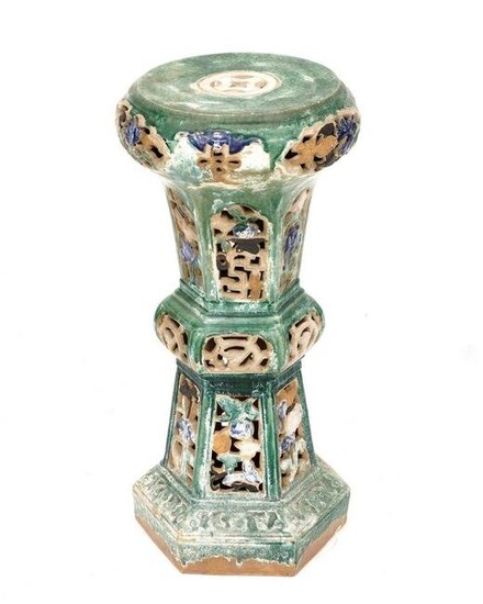 Chinese Polychrome Reticulated Pottery Pedestal