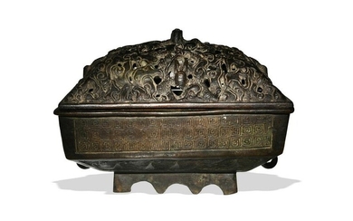 Chinese Rectangular Bronze Censer, Ming Dynasty