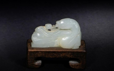 Chinese White Jade Carved Monkey on Horse, Ming