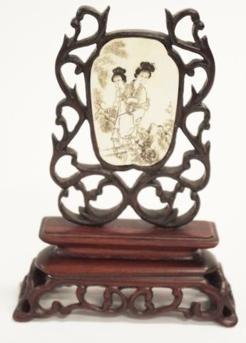 Chinese hand painted ivory plaque & stand ivory plaque with ...