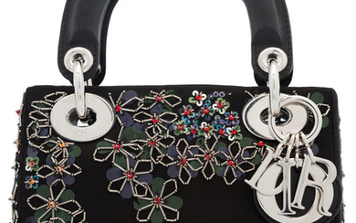 Christian Dior Black Satin & Silver Floral Beaded Mini...