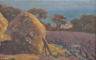 Circle of Frank Gascoigne Heath (British 1873-1931) Haystacks overlooking the sea