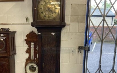 Clocks: 18th cent. Oak 30hr longcase, brass face and...