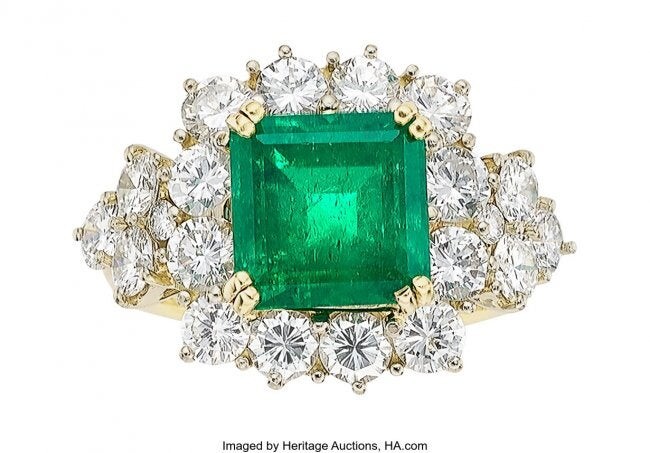 Colombian Emerald, Diamond, Gold Ring Stones: Square