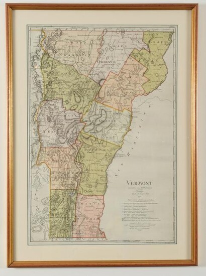 Colored engraved map of Vermont, D.F. Stozmann 1797.