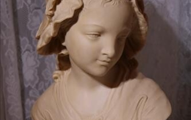 Composition bust of milk maid, 18 in. T, 10.5 in. W.