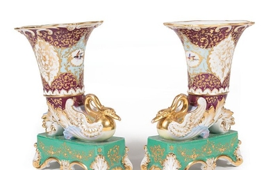 Continental Porcelain Rhyton Vases