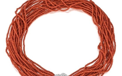 Coral and Diamond Multi-Strand Necklace