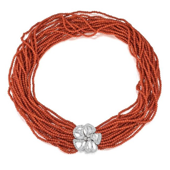 Coral and Diamond Multi-Strand Necklace