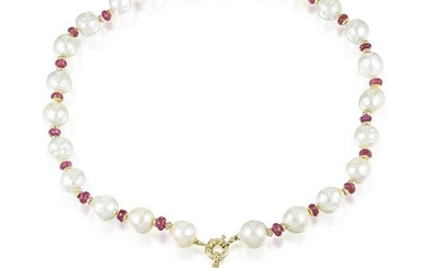Cultured Pearl and Ruby Necklace