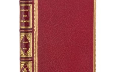 DIONIS DU SÉJOUR. Origine des grâces. Paris, s. n., 1777. In-8 relié plein maroquin rouge par Chambolle-Duru. 6 figures en 2 états