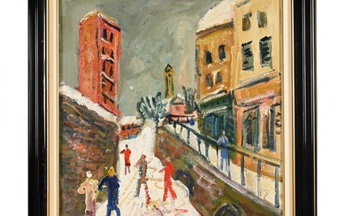 DUBUC Roland. (1924-1998). « Paris, rue Saint-Vincent sous la neige». Huile sur toile signée. H.73...