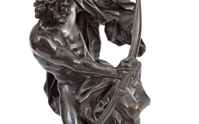 D’après Jacques BOUSSEAU (1681-1740) Ulysse bandant son arc Bronze à patine foncée Signé et daté...