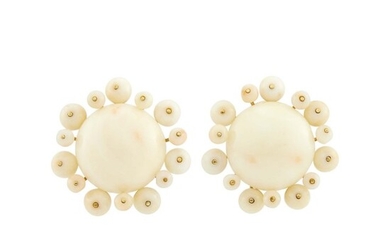 David Webb Pair of Gold and White Coral Earclips