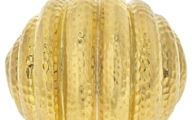 David Webb Platinum & 18K Yellow Gold Hammered Domed Rigid Style Ring